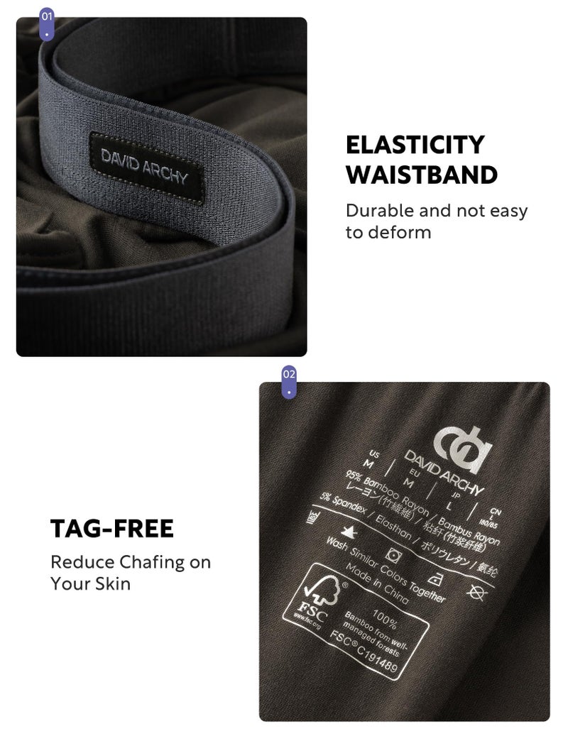 DAVID ARCHY Men's Underwear Briefs Rayon Made from Bamboo Wicking-Moisture Support Pouch Soft Underwear for Men 4 or 7 Pack (L, Dark Gray/Navy Blue) - Image 4